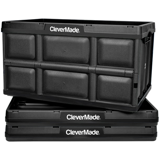 CleverMade Collapsible Storage Bin, No Lid, 16 Gal, Black, 3 Pack