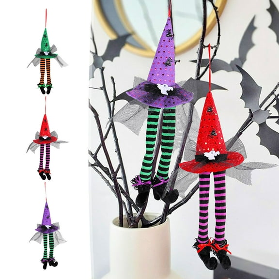 Halloween Witch Hat and Leg Ornaments, Halloween Hanging Witch Leg Decorations, Witch Legs Hat Hanging Sign Ornament, Witch Hat Hanger for Parties, Outside Tree Decorative Ornaments