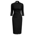 thumbnail image 2 of GRACEART Catholic Church Women Clergy Tab Collar Dress 3/4 Sleeve Ruched Elegant Business Pencil Sheath Dress, 2 of 8