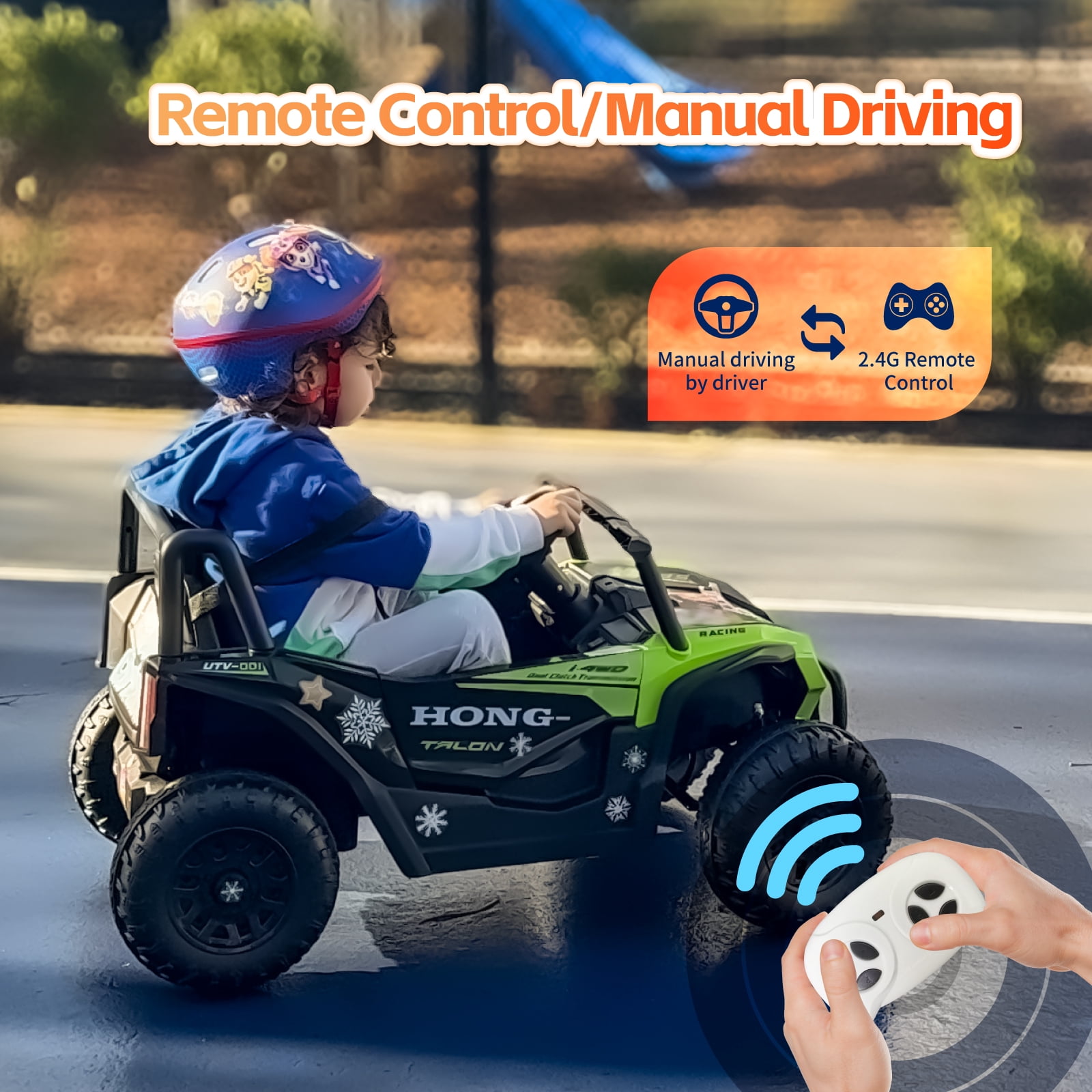 HEIMILI 12V Kids Ride On UTV,Ride on Car Toy w/Remote Control,Electric Off-Road UTV Truck,Remote w/ LED Lights MP&Music Bluetooth USB for Kids,Boys and Girls Aged 3-6 Years (Green)