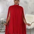 thumbnail image 1 of Robe Cape Plissée en Mousseline, Manches Cape, Longueur Genou, Invitée de Mariage, Robe Droite, Vêtements pour Femmes, 1 of 7