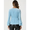 thumbnail image 4 of DARING DIVA V Neck Velvet Flare Long Sleeve Casual Top XS Light Blue, 4 of 6