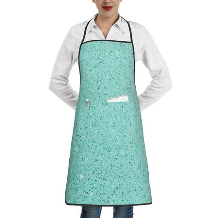 

Easygdp Teal Turquoise Glitter Apron Waterdrop Resistant with 2 Pockets Oil Resistant Cooking Kitchen Chef Apron for Women Men