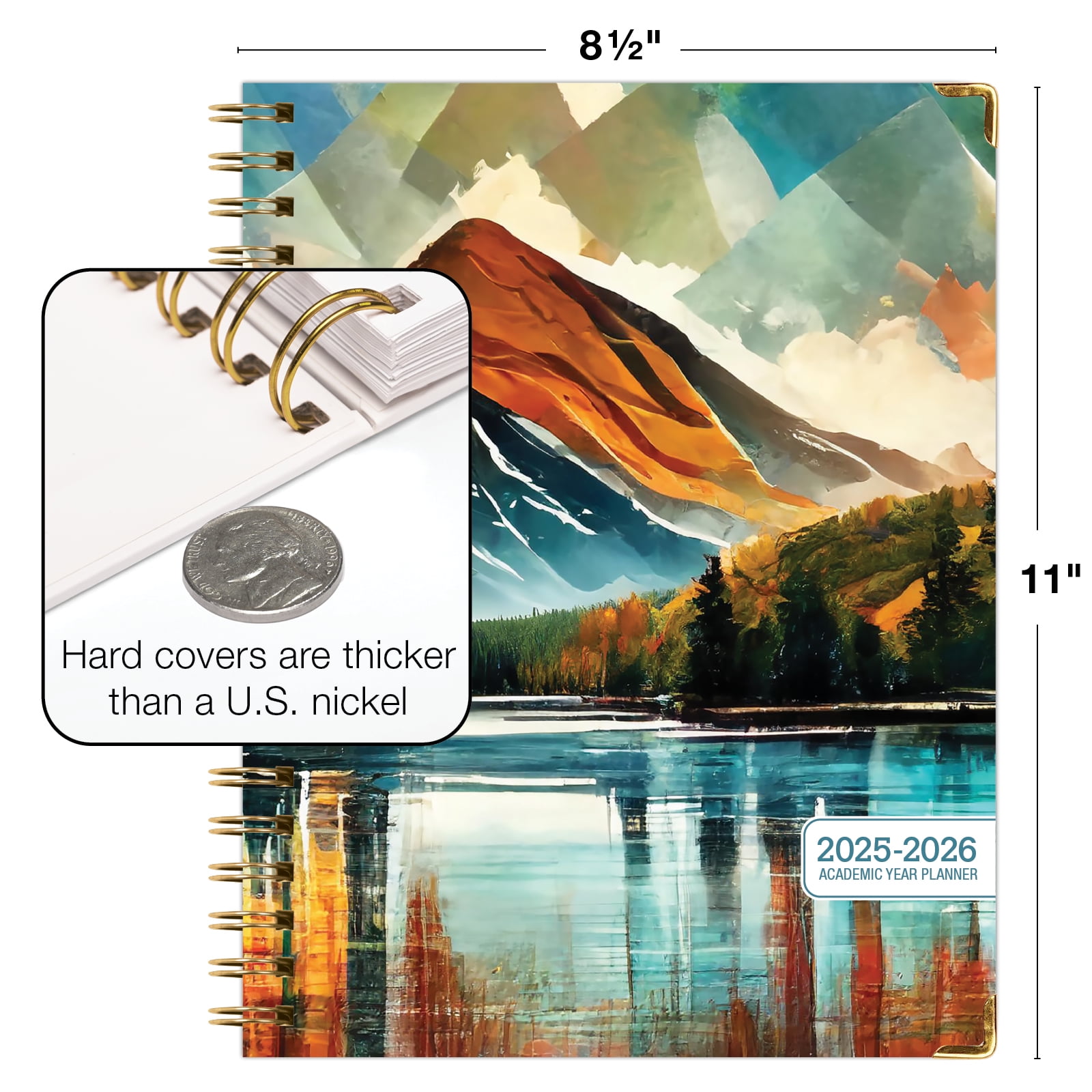 Academic Year 2025-2026 Planner, June 2025 - July 2026, 8.5"x11" Daily Weekly Monthly Planner Yearly Agenda, Hardcover, Bookmark, Pocket Folder and Sticky Note Set (Lake View)