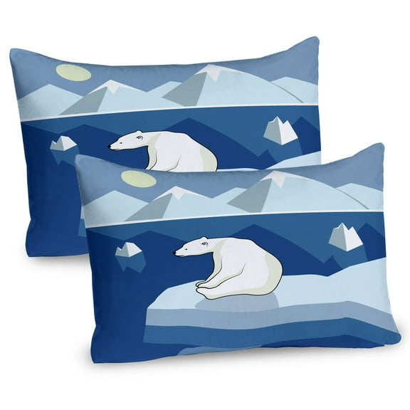 Ambesonne Polar Bear Pillow Sham 2 Pack, Night Watch Animal, 26"x20", Pale Blue Cream Navy
