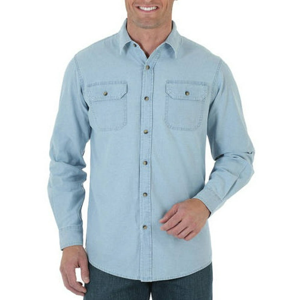 Wrangler - Men's Long Sleeve Solid Twill Shirt - Walmart.com - Walmart.com