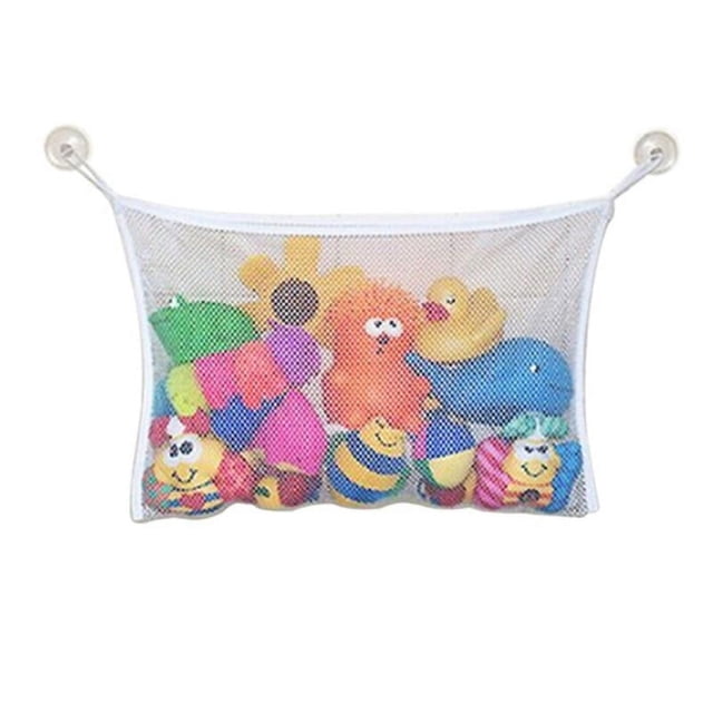 Organizador de juguetes de baño para niños y bebés Bolsa de almacenamiento de red de malla colgante para niños pequeños con 2 ganchos ultra fuertes