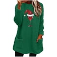 thumbnail image 1 of Pisexur Fuzzy Chandails de Noël pour Femmes Doublés en Molleton à Manches Longues à Col Rond Chandail d'Hiver Chaud Imprimé Verres de Vin Rouge Chandail de Noël à Enfiler Hauts avec Poches, 1 of 4
