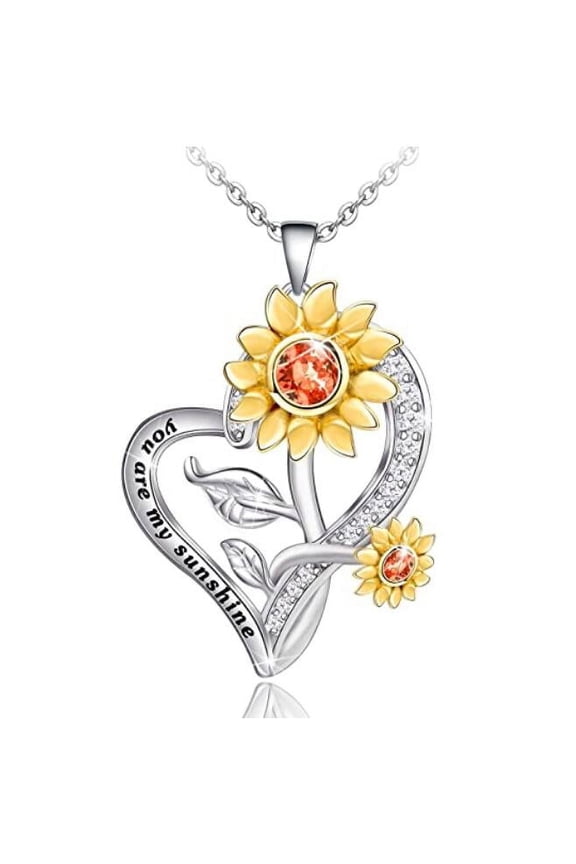 S925 Sterling Silver Double Sunflower Pendant Necklace For Women, Sterling Silver Box Chain 18" Anniversary, Birthday, Christmas, Engagement, Graduation, Valentine's Day Gift