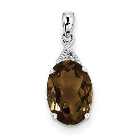 Smokey Topaz 2 Light - Sterling Silver Rhodium Smokey Quartz & Diamond Pendant. Gem Wt- 4.4ct