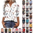 thumbnail image 2 of Qingpeng 3/4 Length Sleeve Tunic Tops for Women Dressy Casual Henley V-Neck Summer Floral Print Tee Tops Pleated T-Shirts Loose Fit Work Blouses Size S-XXL, 2 of 6