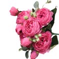 thumbnail image 4 of Ramo de flores 5 cabezas Capullos de rosas artificiales Boda decorativa Tela de seda de plástico Flor falsa, Rosa roja Vogacara HA6434-05B, 4 of 6