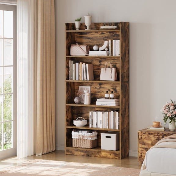 Renwick 6-Tier Open Shelf Bookcase with Top Open Compartment, Rustic Brown