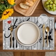 thumbnail image 4 of Grey Kitchen Knife Fork Placemats Set of 6, Fork Wooden Modern Art Placemats for Dining Table, Place Mats for Kitchen Tabletop, Waterproof Wipeable Dining Table Mats Set, 4 of 9