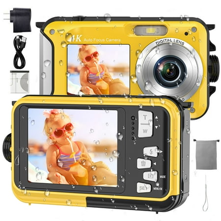 Image of MARVUE Waterproof Camera 4K 48MP 11FT Underwater Camera Selfie Dual Screens 16X Digital Zoom Auto-Focus Waterproof Digital Camera for Snorkeling Yellow