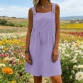 thumbnail image 6 of Women's Linen Romper Dress with Pockets Button Strap Loose Casual Sleeveless Short Bibs Jumper Dress (M, Purple), 6 of 7