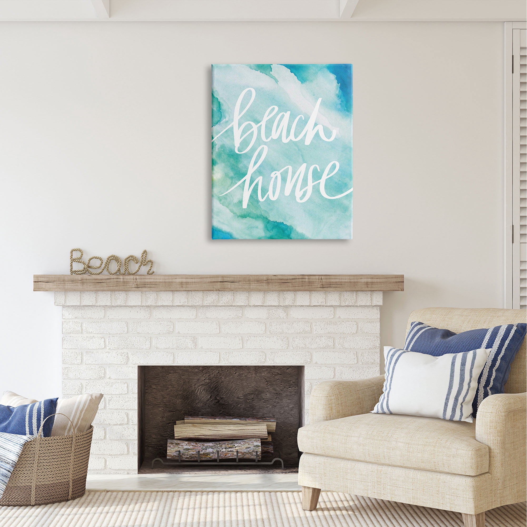 Stupell Industries Beach House Watercolor Phrase Nature Painting Gallery Wrapped Canvas Print Wall Art, 30 x 40