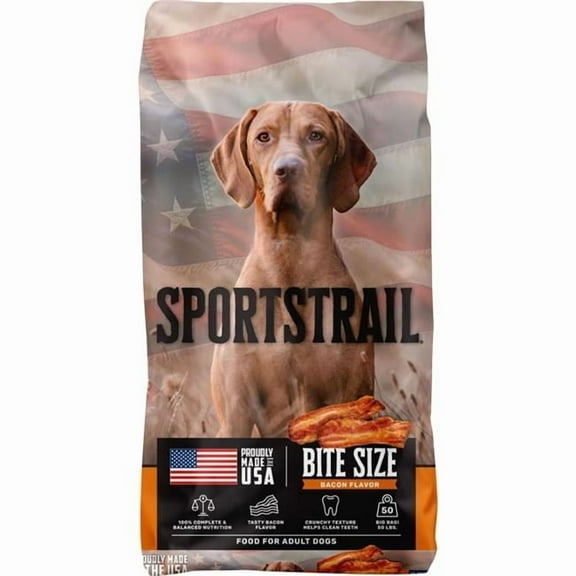 Sportstrail 2100204 50 lbs Bite Size Food for Adult Dogs, Bacon