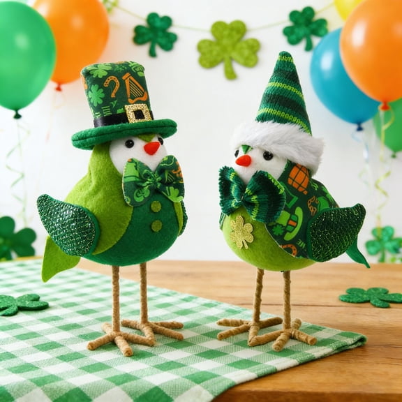 Yyuenw St. Patrick's Day Bird Ornament, 8-inch Green Shamrock Bird Figurine Perfect for Home Decor and Holiday Gift