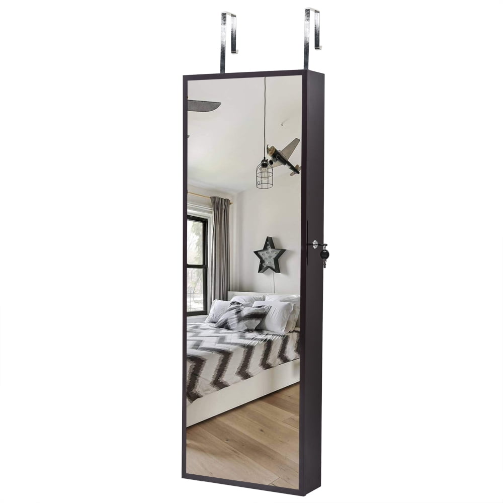 3-Layer LED Mirror Cabinets, Full Mirror Wall Mounted Cabinets, Brush Holders with Inner Mirror, Dark Brown
