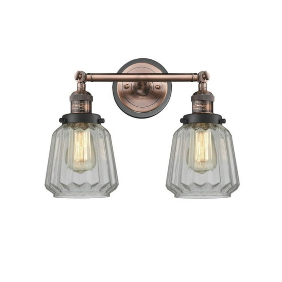 208BP-ACBK-G142 Innovations Lighting Chatham - 2 Light Bath Vanity In Art Deco Style-10 Inches Tall and 16 Inches Wide-Antique Copper Finish-Clear