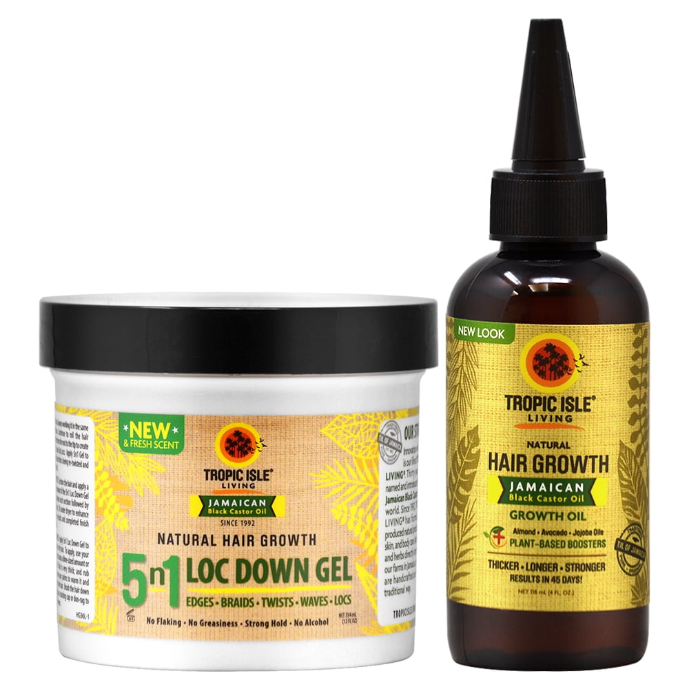 Tropic Isle Black Castor 5 in 1 Lock down Gel 12oz + Hair Growth Oil 4oz -  