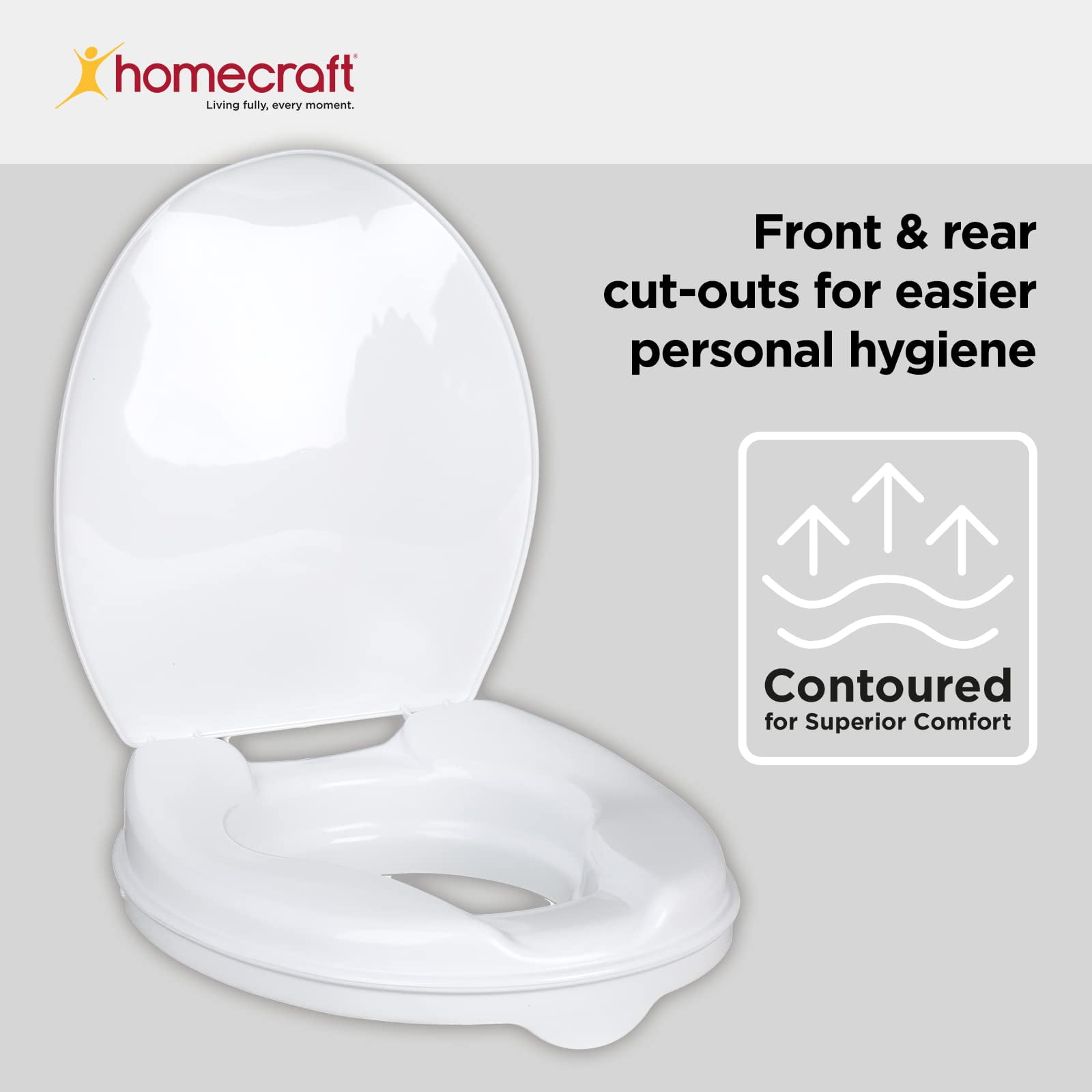 Homecraft Savanah Raised Toilet Seat with Lid, 2" High, 1 Pack