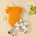 thumbnail image 4 of PEASKJP Summer Clothes Girl Outfit Baby Girl Going Home Outfit Ruffle Ribbed Romper Top Floral Pants Set Cute Summer Clothes,Orange 6-9 Months, 4 of 8