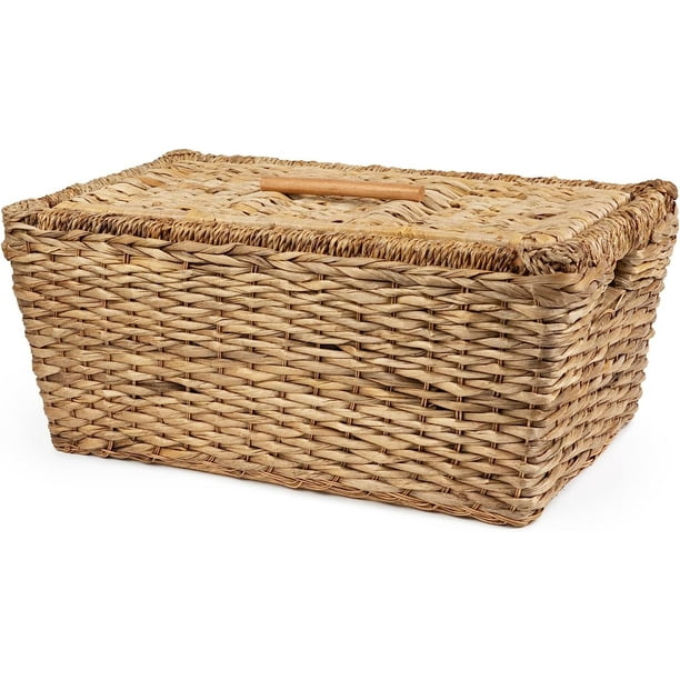 Large Wicker Storage Basket Rattan Woven Toy Chest Blanket Rectangular
