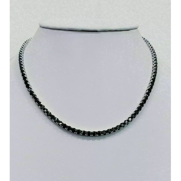 Khushi Gems Sterling Silver Black Diamond Tennis Necklace