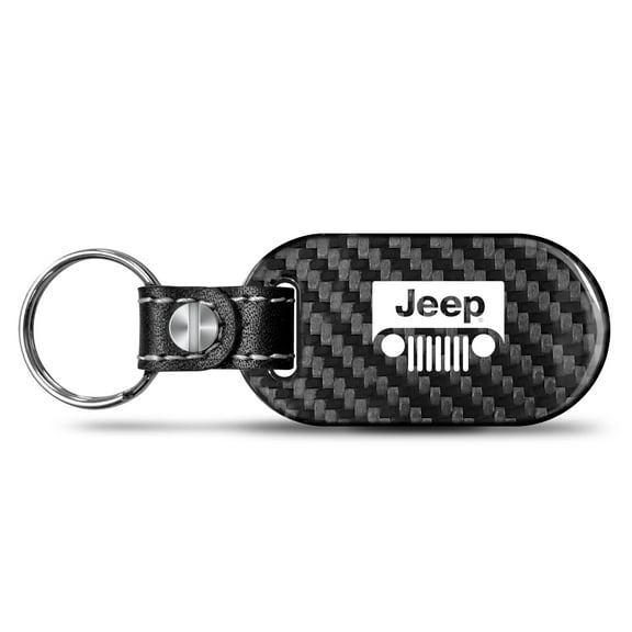 Jeep Grill Logo 100% Real Black Carbon Fiber Tag Style Key Chain