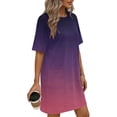 thumbnail image 4 of Women's Summer Ombre Gradient T Shirt Dress Knee Length Crew Neck Short Sleeve Casual Loose Fit Straight Dress with Pockets Lightweight Breathable Travel Beach Dress, 4 of 6