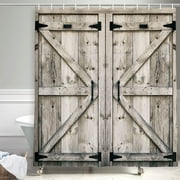 Rustic Wooden Vintage Wood Shower Curtain, Farmhouse Wooden Shower Curtain Country Barn Door Shower Curtain with 12 Hooks, Waterproof Garage Cabin Shower Curtain, 69X70in