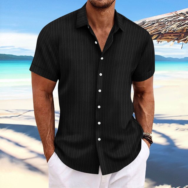 Dvkptbk Men Casual Turn-down Collar Short Sleeve Button Closure Shirt Tops Blouse