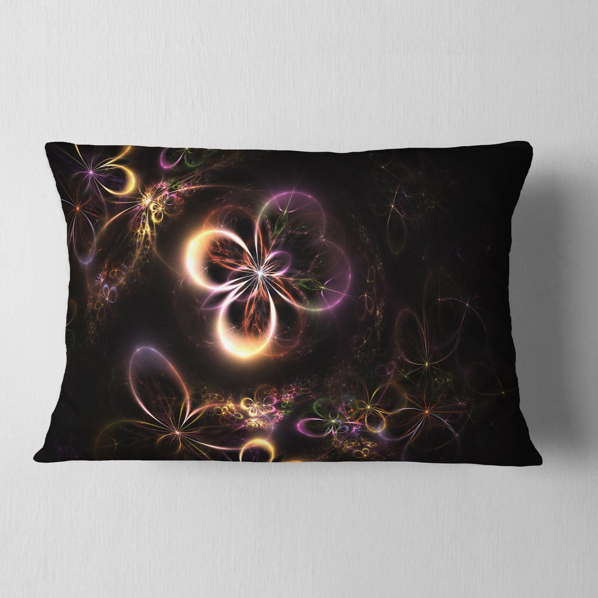 Designart Glowing Small Fractal Flowers - Abstract Throw Pillow - 12x20