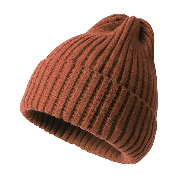 TELOLY Women Men Skull Cap Soft Crochet Ski Beanie Hat Cable Knit Warm Cuffed Hat for Winter, Brown