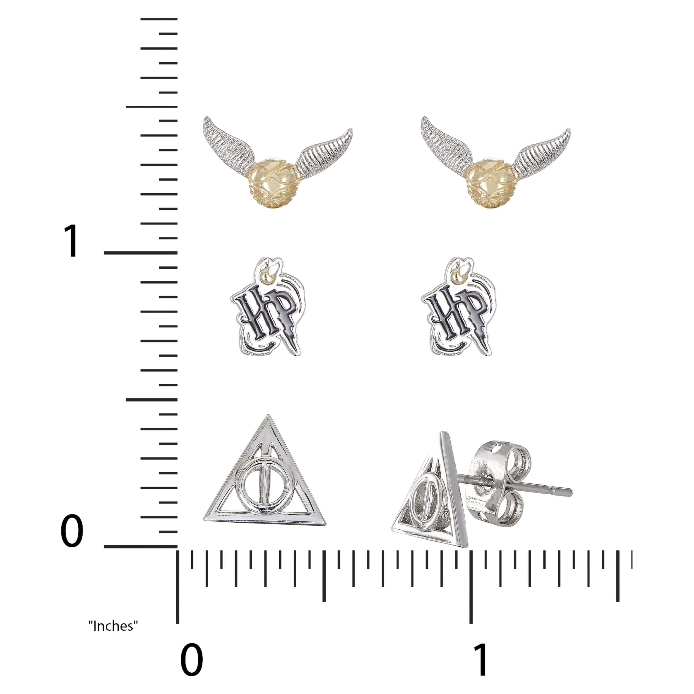 Harry Potter Silver Plated Snitch, Logo & Deathly Hollows 3pr Earrings Set