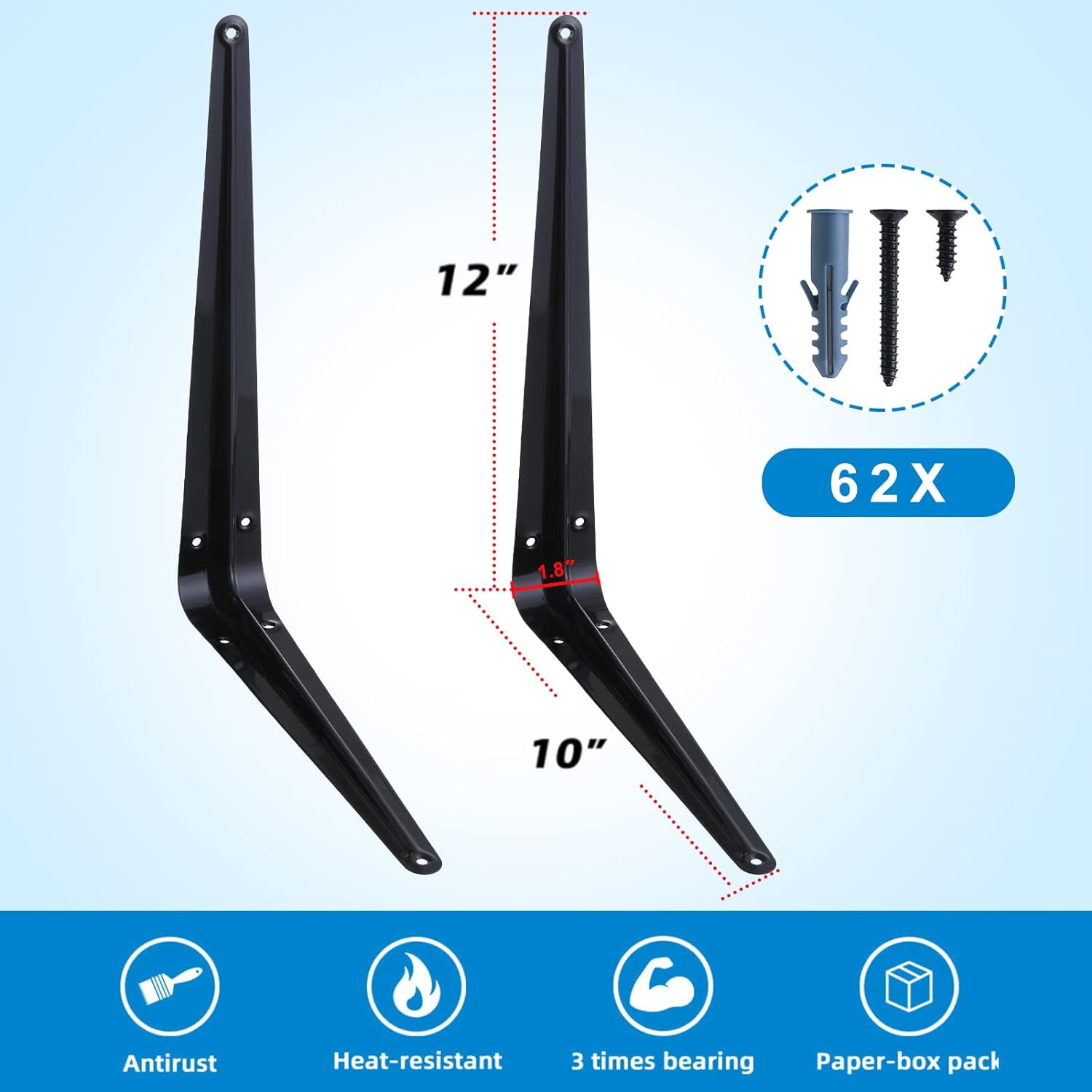 10 Pack Shelf Bracket 10 Inch ,Heavy Duty Shelf Brackets,Floating Shelf Bracket L Brackets,Metal Shelf Brackets for Wall, 10”L x 8”H x1.7”W