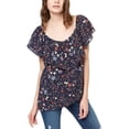 thumbnail image 2 of Sanctuary Clothing Womens Eva Printed Knit Blouse, Blue, X-Small, 2 of 2