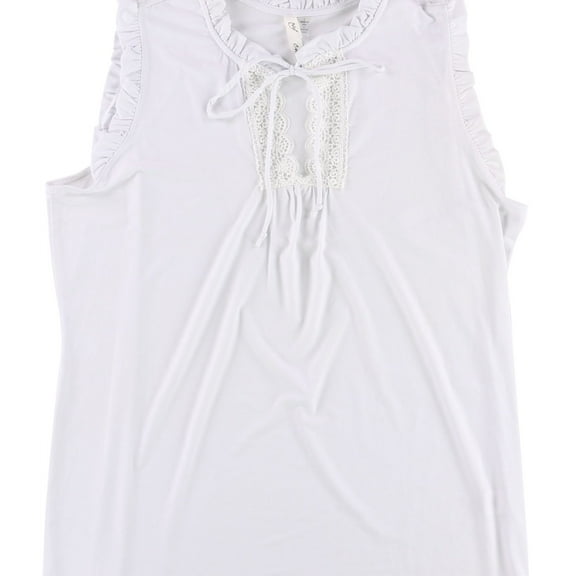 NY Collection Womens Lace Insert Knit Blouse, White, Large