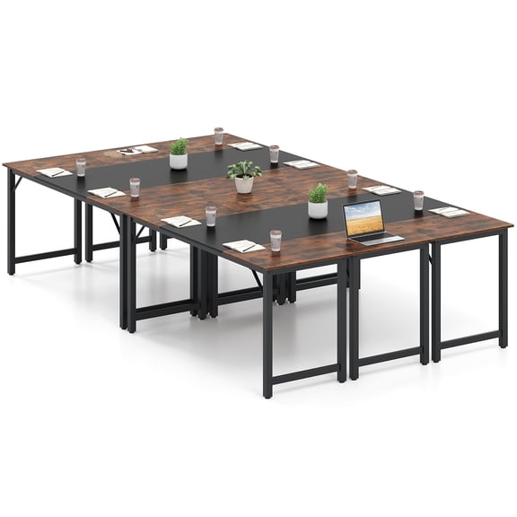Gymax 6 PCS 63'' Computer Desk Modern Industrial Office Desk w/ Metal Frame & Large Executive Desk