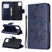 Dteck Wallet Case for iPhone 12 mini 5.4-inch, Magnetic Butterfly Patterned Flip PU Leather Kicksatnd Card Holder Shockproof Case with Strap Cover,Blue