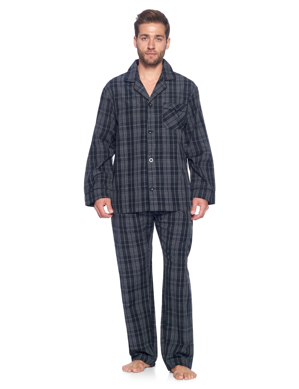 Ashford & Brooks Mens Woven Pajamas Long Pj Set, Black/Grey/White, XL ...