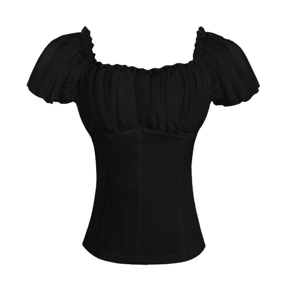 TOOYOU Women Top Vintage Shirt With One Shoulder Short Sleeve Top