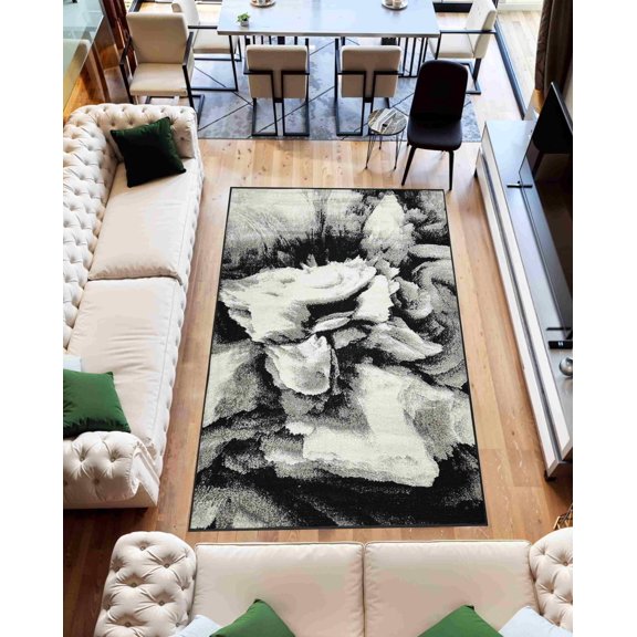 Abstract 5x7 Marble Area Rug Contemporary Modern Artistic Carpet for Living Room Bedroom
