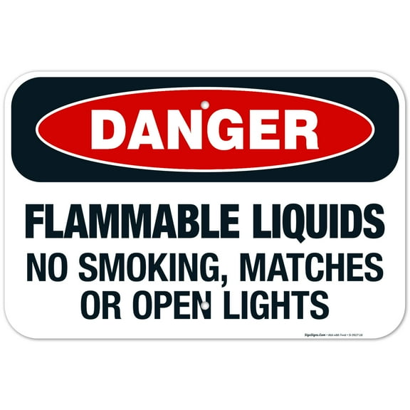 Flammable Liquids No Smoking, Matches Or Open Lights Sign, OSHA Danger Sign, 12x18 Aluminum