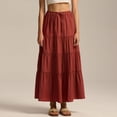 thumbnail image 6 of Women's Cotton Maxi Skirt, High Waist Elastic Lace-Up A-Line Swing Skirt, Bohemian Long Skirt for Beach, Vacation and Summer,Wine,M, 6 of 9