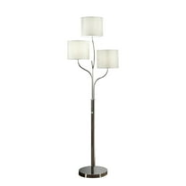 Benjara Indi 60 Inch Floor Lamp, 3 Drum Fabric Shade, Round Metal Base, Silver