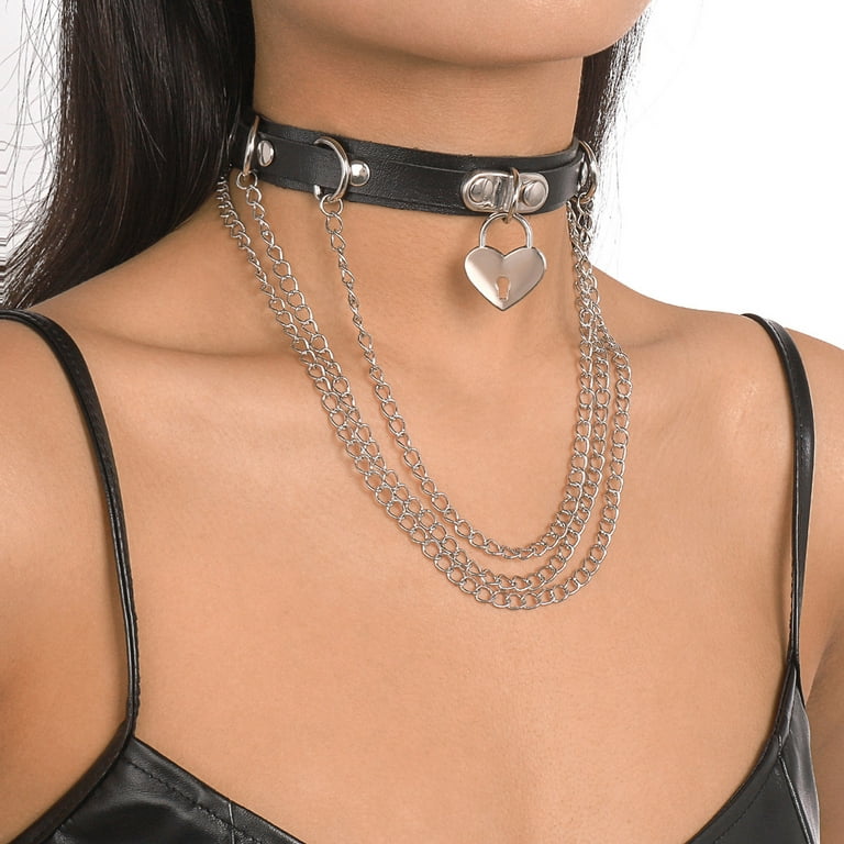 Gothic choker goth girls vegan leather collar punk chokers harajuku emo  necklace dark fashion halloween accessories