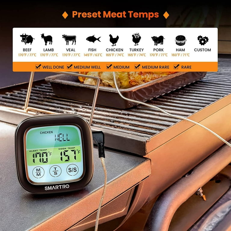 SMARTRO ST59 Digital Meat Thermometer for Oven BBQ Grill Kitchen Food  Cooking with 1 Probe and Timer, LCD 